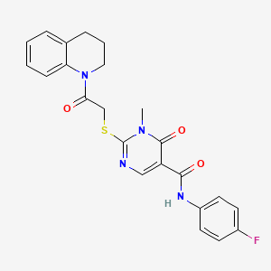 molecular formula C23H21FN4O3S B11253414 2-((2-(3,4-dihydroquinolin-1(2H)-yl)-2-oxoethyl)thio)-N-(4-fluorophenyl)-1-methyl-6-oxo-1,6-dihydropyrimidine-5-carboxamide 