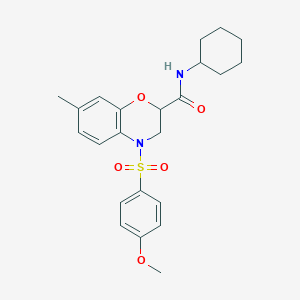 molecular formula C23H28N2O5S B11253421 N-cyclohexyl-4-[(4-methoxyphenyl)sulfonyl]-7-methyl-3,4-dihydro-2H-1,4-benzoxazine-2-carboxamide 