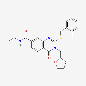 molecular formula C25H29N3O3S B11253431 N-isopropyl-2-((2-methylbenzyl)thio)-4-oxo-3-((tetrahydrofuran-2-yl)methyl)-3,4-dihydroquinazoline-7-carboxamide 