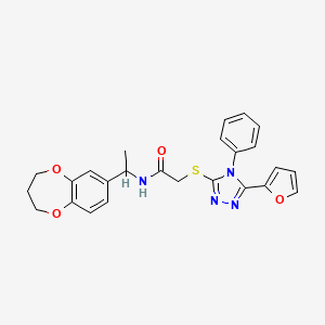 molecular formula C25H24N4O4S B11253487 N-[1-(3,4-dihydro-2H-1,5-benzodioxepin-7-yl)ethyl]-2-{[5-(furan-2-yl)-4-phenyl-4H-1,2,4-triazol-3-yl]sulfanyl}acetamide 