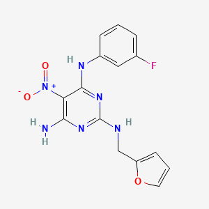 molecular formula C15H13FN6O3 B11253525 4-N-(3-fluorophenyl)-2-N-(furan-2-ylmethyl)-5-nitropyrimidine-2,4,6-triamine CAS No. 573695-22-4