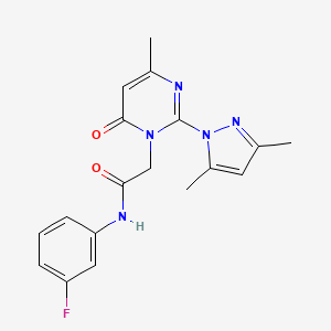 molecular formula C18H18FN5O2 B11253584 2-(2-(3,5-dimethyl-1H-pyrazol-1-yl)-4-methyl-6-oxopyrimidin-1(6H)-yl)-N-(3-fluorophenyl)acetamide 