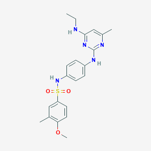 molecular formula C21H25N5O3S B11253633 N-(4-((4-(ethylamino)-6-methylpyrimidin-2-yl)amino)phenyl)-4-methoxy-3-methylbenzenesulfonamide 