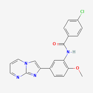 molecular formula C20H15ClN4O2 B11253649 4-Chloro-N-(5-{imidazo[1,2-A]pyrimidin-2-YL}-2-methoxyphenyl)benzamide 