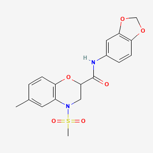 molecular formula C18H18N2O6S B11253662 N-(1,3-benzodioxol-5-yl)-6-methyl-4-(methylsulfonyl)-3,4-dihydro-2H-1,4-benzoxazine-2-carboxamide 