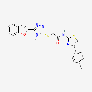 molecular formula C23H19N5O2S2 B11253668 2-{[5-(1-benzofuran-2-yl)-4-methyl-4H-1,2,4-triazol-3-yl]sulfanyl}-N-[4-(4-methylphenyl)-1,3-thiazol-2-yl]acetamide 