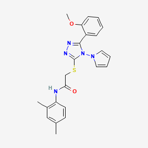 molecular formula C23H23N5O2S B11253698 N-(2,4-dimethylphenyl)-2-{[5-(2-methoxyphenyl)-4-(1H-pyrrol-1-yl)-4H-1,2,4-triazol-3-yl]sulfanyl}acetamide 