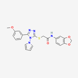 molecular formula C22H19N5O4S B11253721 N-(1,3-benzodioxol-5-yl)-2-{[5-(3-methoxyphenyl)-4-(1H-pyrrol-1-yl)-4H-1,2,4-triazol-3-yl]sulfanyl}acetamide 