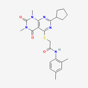 molecular formula C23H27N5O3S B11253773 2-((2-cyclopentyl-6,8-dimethyl-5,7-dioxo-5,6,7,8-tetrahydropyrimido[4,5-d]pyrimidin-4-yl)thio)-N-(2,4-dimethylphenyl)acetamide 