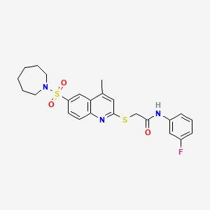 molecular formula C24H26FN3O3S2 B11253788 2-{[6-(Azepane-1-sulfonyl)-4-methylquinolin-2-YL]sulfanyl}-N-(3-fluorophenyl)acetamide 