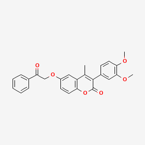 molecular formula C26H22O6 B11253803 3-(3,4-dimethoxyphenyl)-4-methyl-6-(2-oxo-2-phenylethoxy)-2H-chromen-2-one 