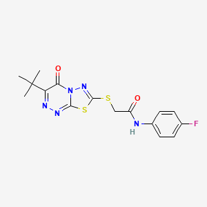 2-({3-Tert-butyl-4-oxo-4H-[1,3,4]thiadiazolo[2,3-C][1,2,4]triazin-7-YL}sulfanyl)-N-(4-fluorophenyl)acetamide