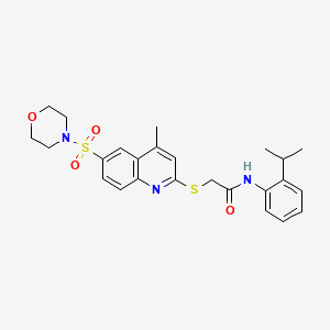 molecular formula C25H29N3O4S2 B11253850 2-{[4-Methyl-6-(morpholine-4-sulfonyl)quinolin-2-YL]sulfanyl}-N-[2-(propan-2-YL)phenyl]acetamide 