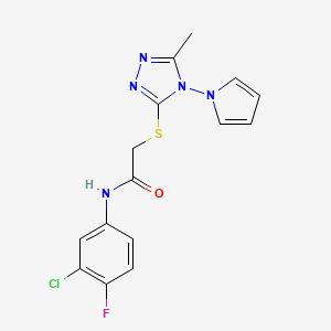 molecular formula C15H13ClFN5OS B11254020 N-(3-chloro-4-fluorophenyl)-2-{[5-methyl-4-(1H-pyrrol-1-yl)-4H-1,2,4-triazol-3-yl]sulfanyl}acetamide 