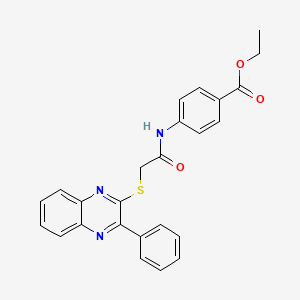 molecular formula C25H21N3O3S B11254073 Ethyl 4-({[(3-phenylquinoxalin-2-yl)sulfanyl]acetyl}amino)benzoate 