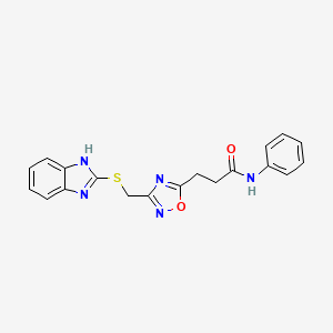 molecular formula C19H17N5O2S B11254105 3-{3-[(1H-benzimidazol-2-ylsulfanyl)methyl]-1,2,4-oxadiazol-5-yl}-N-phenylpropanamide 