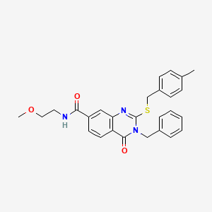 molecular formula C27H27N3O3S B11254159 3-Benzyl-N-(2-methoxyethyl)-2-{[(4-methylphenyl)methyl]sulfanyl}-4-oxo-3,4-dihydroquinazoline-7-carboxamide 