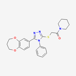 molecular formula C24H26N4O3S B11254178 2-{[5-(3,4-dihydro-2H-1,5-benzodioxepin-7-yl)-4-phenyl-4H-1,2,4-triazol-3-yl]sulfanyl}-1-(piperidin-1-yl)ethanone 