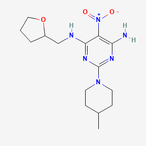 2-(4-methylpiperidin-1-yl)-5-nitro-N-(tetrahydrofuran-2-ylmethyl)pyrimidine-4,6-diamine