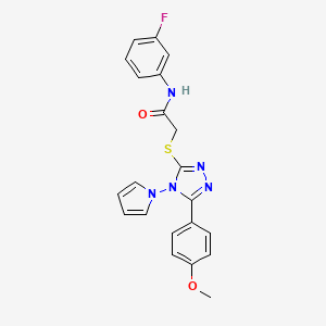 molecular formula C21H18FN5O2S B11254214 N-(3-fluorophenyl)-2-{[5-(4-methoxyphenyl)-4-(1H-pyrrol-1-yl)-4H-1,2,4-triazol-3-yl]sulfanyl}acetamide 