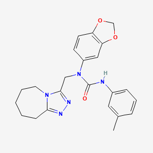 molecular formula C23H25N5O3 B11254409 1-(1,3-benzodioxol-5-yl)-3-(3-methylphenyl)-1-(6,7,8,9-tetrahydro-5H-[1,2,4]triazolo[4,3-a]azepin-3-ylmethyl)urea 