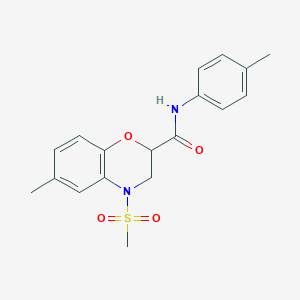 molecular formula C18H20N2O4S B11254470 6-methyl-N-(4-methylphenyl)-4-(methylsulfonyl)-3,4-dihydro-2H-1,4-benzoxazine-2-carboxamide 