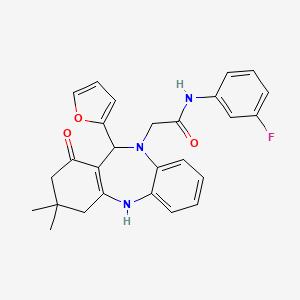 molecular formula C27H26FN3O3 B11254520 N-(3-fluorophenyl)-2-[11-(furan-2-yl)-3,3-dimethyl-1-oxo-1,2,3,4,5,11-hexahydro-10H-dibenzo[b,e][1,4]diazepin-10-yl]acetamide 