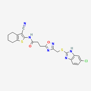 molecular formula C22H19ClN6O2S2 B11254553 3-(3-{[(5-chloro-1H-benzimidazol-2-yl)sulfanyl]methyl}-1,2,4-oxadiazol-5-yl)-N-(3-cyano-4,5,6,7-tetrahydro-1-benzothiophen-2-yl)propanamide 