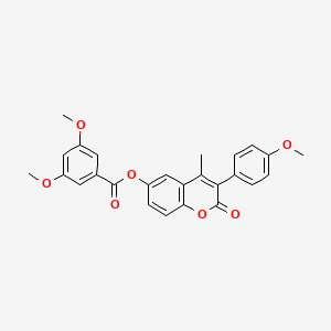 molecular formula C26H22O7 B11254605 3-(4-methoxyphenyl)-4-methyl-2-oxo-2H-chromen-6-yl 3,5-dimethoxybenzoate 