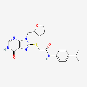 2-{[6-oxo-9-(tetrahydrofuran-2-ylmethyl)-6,9-dihydro-1H-purin-8-yl]sulfanyl}-N-[4-(propan-2-yl)phenyl]acetamide