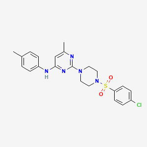 molecular formula C22H24ClN5O2S B11254675 2-(4-((4-chlorophenyl)sulfonyl)piperazin-1-yl)-6-methyl-N-(p-tolyl)pyrimidin-4-amine 