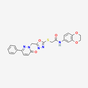 molecular formula C23H19N5O5S B11254719 N-(2,3-Dihydro-1,4-benzodioxin-6-YL)-2-({5-[(6-oxo-3-phenyl-1,6-dihydropyridazin-1-YL)methyl]-1,3,4-oxadiazol-2-YL}sulfanyl)acetamide 