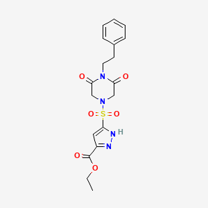 ethyl 3-{[3,5-dioxo-4-(2-phenylethyl)piperazin-1-yl]sulfonyl}-1H-pyrazole-5-carboxylate