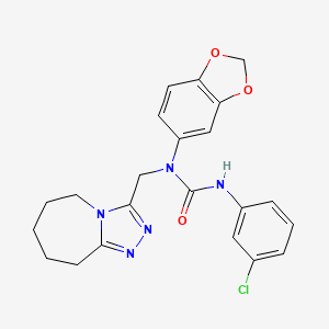 molecular formula C22H22ClN5O3 B11254831 1-(1,3-benzodioxol-5-yl)-3-(3-chlorophenyl)-1-(6,7,8,9-tetrahydro-5H-[1,2,4]triazolo[4,3-a]azepin-3-ylmethyl)urea 