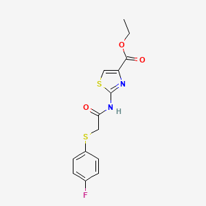 molecular formula C14H13FN2O3S2 B11254844 Ethyl 2-(2-((4-fluorophenyl)thio)acetamido)thiazole-4-carboxylate 