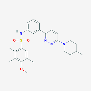 molecular formula C26H32N4O3S B11254994 4-methoxy-2,3,5-trimethyl-N-(3-(6-(4-methylpiperidin-1-yl)pyridazin-3-yl)phenyl)benzenesulfonamide 