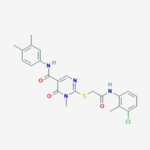 2-({[(3-Chloro-2-methylphenyl)carbamoyl]methyl}sulfanyl)-N-(3,4-dimethylphenyl)-1-methyl-6-oxo-1,6-dihydropyrimidine-5-carboxamide