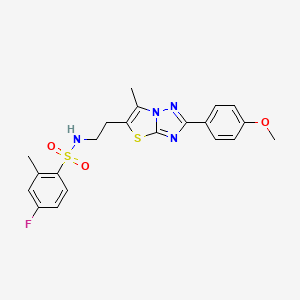 molecular formula C21H21FN4O3S2 B11255030 4-fluoro-N-(2-(2-(4-methoxyphenyl)-6-methylthiazolo[3,2-b][1,2,4]triazol-5-yl)ethyl)-2-methylbenzenesulfonamide 