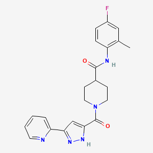 molecular formula C22H22FN5O2 B11255055 N-(4-Fluoro-2-methylphenyl)-1-[5-(pyridin-2-YL)-1H-pyrazole-3-carbonyl]piperidine-4-carboxamide 