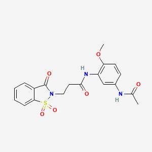 molecular formula C19H19N3O6S B11255086 N-(5-acetamido-2-methoxyphenyl)-3-(1,1-dioxido-3-oxobenzo[d]isothiazol-2(3H)-yl)propanamide 