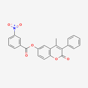 molecular formula C23H15NO6 B11255100 4-methyl-2-oxo-3-phenyl-2H-chromen-6-yl 3-nitrobenzoate 