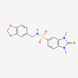 molecular formula C17H17N3O5S B11255163 N-(1,3-benzodioxol-5-ylmethyl)-1,3-dimethyl-2-oxo-2,3-dihydro-1H-benzimidazole-5-sulfonamide 