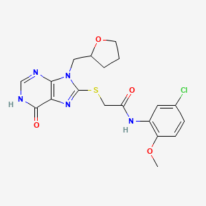 molecular formula C19H20ClN5O4S B11255208 N-(5-chloro-2-methoxyphenyl)-2-{[6-oxo-9-(tetrahydrofuran-2-ylmethyl)-6,9-dihydro-1H-purin-8-yl]sulfanyl}acetamide 