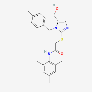 molecular formula C23H27N3O2S B11255268 2-{[5-(Hydroxymethyl)-1-[(4-methylphenyl)methyl]-1H-imidazol-2-YL]sulfanyl}-N-(2,4,6-trimethylphenyl)acetamide CAS No. 904815-70-9