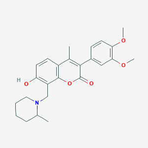 molecular formula C25H29NO5 B11255356 3-(3,4-dimethoxyphenyl)-7-hydroxy-4-methyl-8-[(2-methylpiperidin-1-yl)methyl]-2H-chromen-2-one 