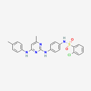 molecular formula C24H22ClN5O2S B11255369 2-chloro-N-(4-((4-methyl-6-(p-tolylamino)pyrimidin-2-yl)amino)phenyl)benzenesulfonamide 