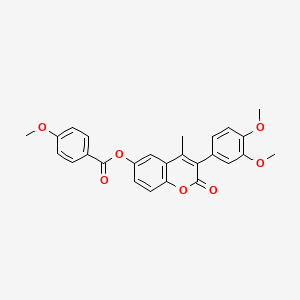 molecular formula C26H22O7 B11255412 3-(3,4-dimethoxyphenyl)-4-methyl-2-oxo-2H-chromen-6-yl 4-methoxybenzoate 