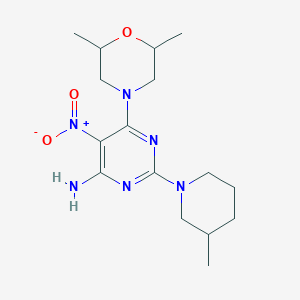 molecular formula C16H26N6O3 B11255427 6-(2,6-Dimethylmorpholin-4-yl)-2-(3-methylpiperidin-1-yl)-5-nitropyrimidin-4-amine 