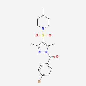 molecular formula C18H22BrN3O3S B11255436 3,5-Dimethyl-4-[(4-methylpiperidyl)sulfonyl]pyrazolyl 4-bromophenyl ketone 