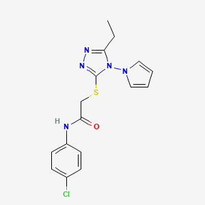 molecular formula C16H16ClN5OS B11255537 N-(4-chlorophenyl)-2-{[5-ethyl-4-(1H-pyrrol-1-yl)-4H-1,2,4-triazol-3-yl]sulfanyl}acetamide 